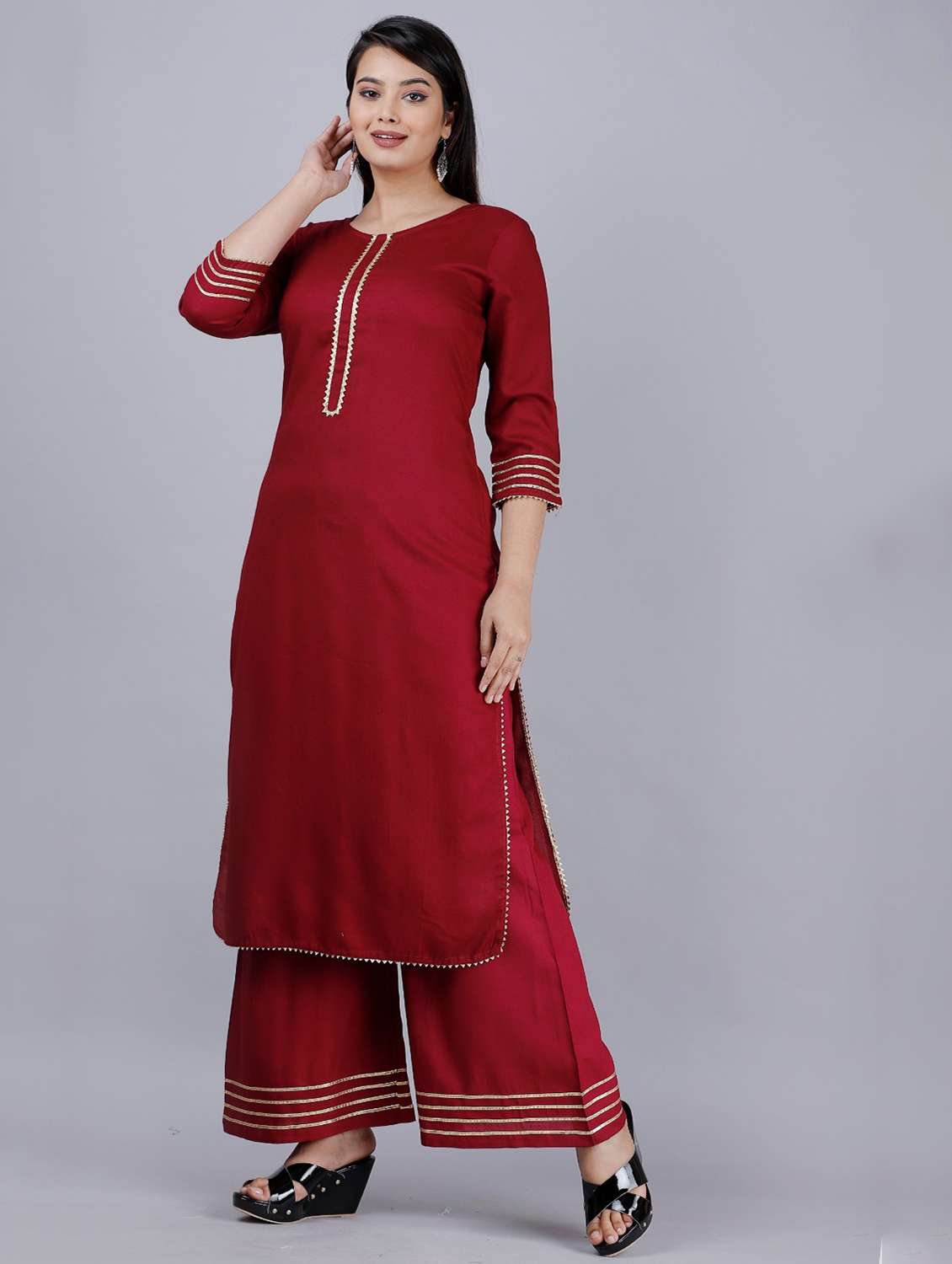 women round neck solid kurta palazzo set - 20132996 - Standard Image - 2