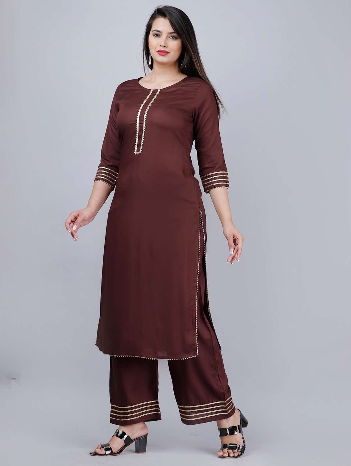 round neck solid kurta palazzo set - 20133023 - Standard Image - 2