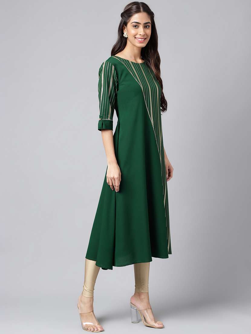 women green round neck a-line kurta - 20133041 -  Standard Image - 2