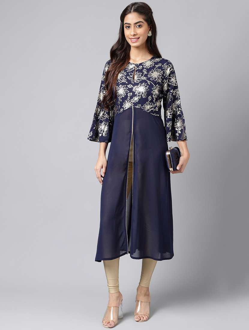navy blue georgette aline kurta - 20133055 -  Standard Image - 2
