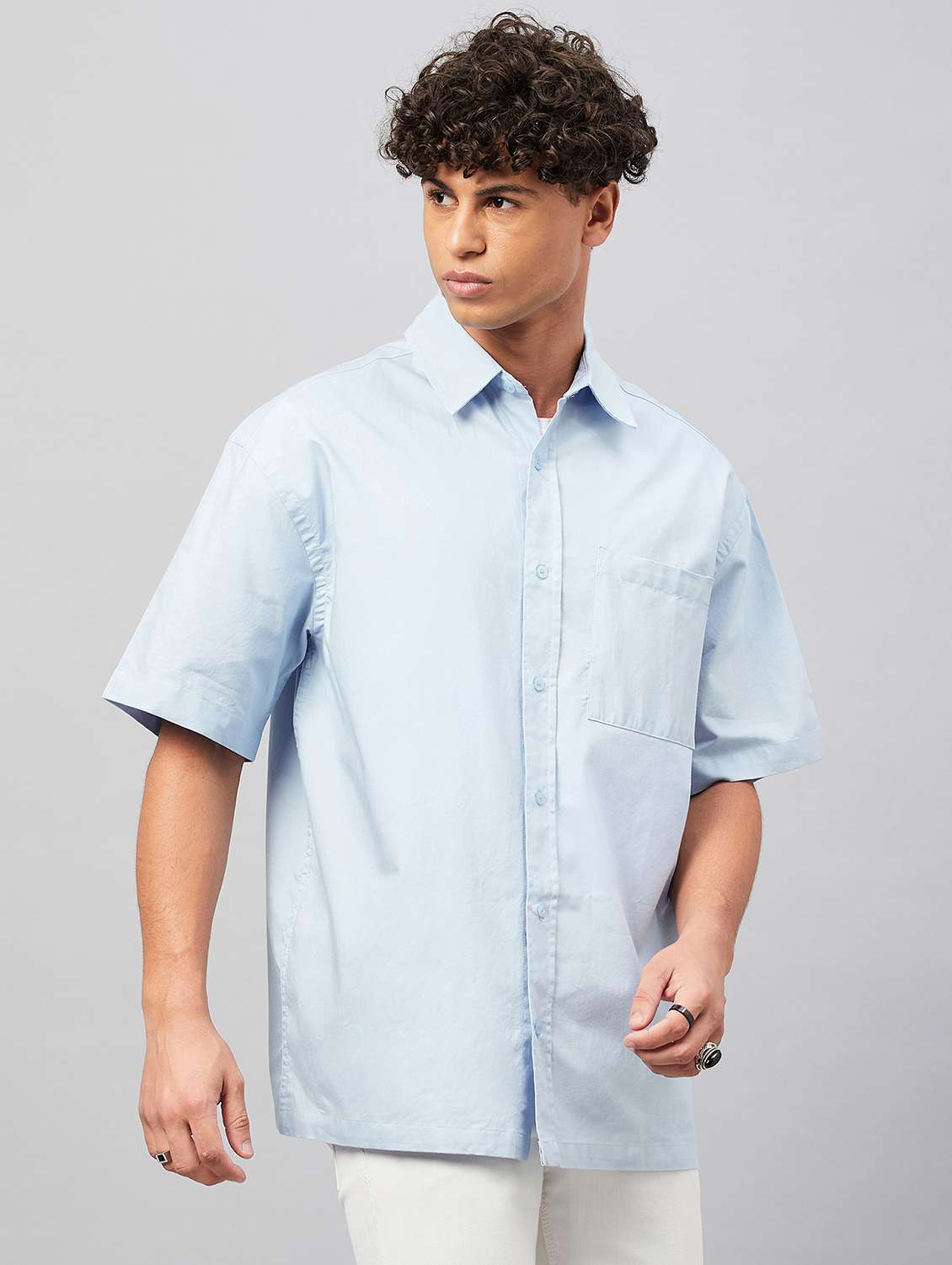 men blue solids casual shirt