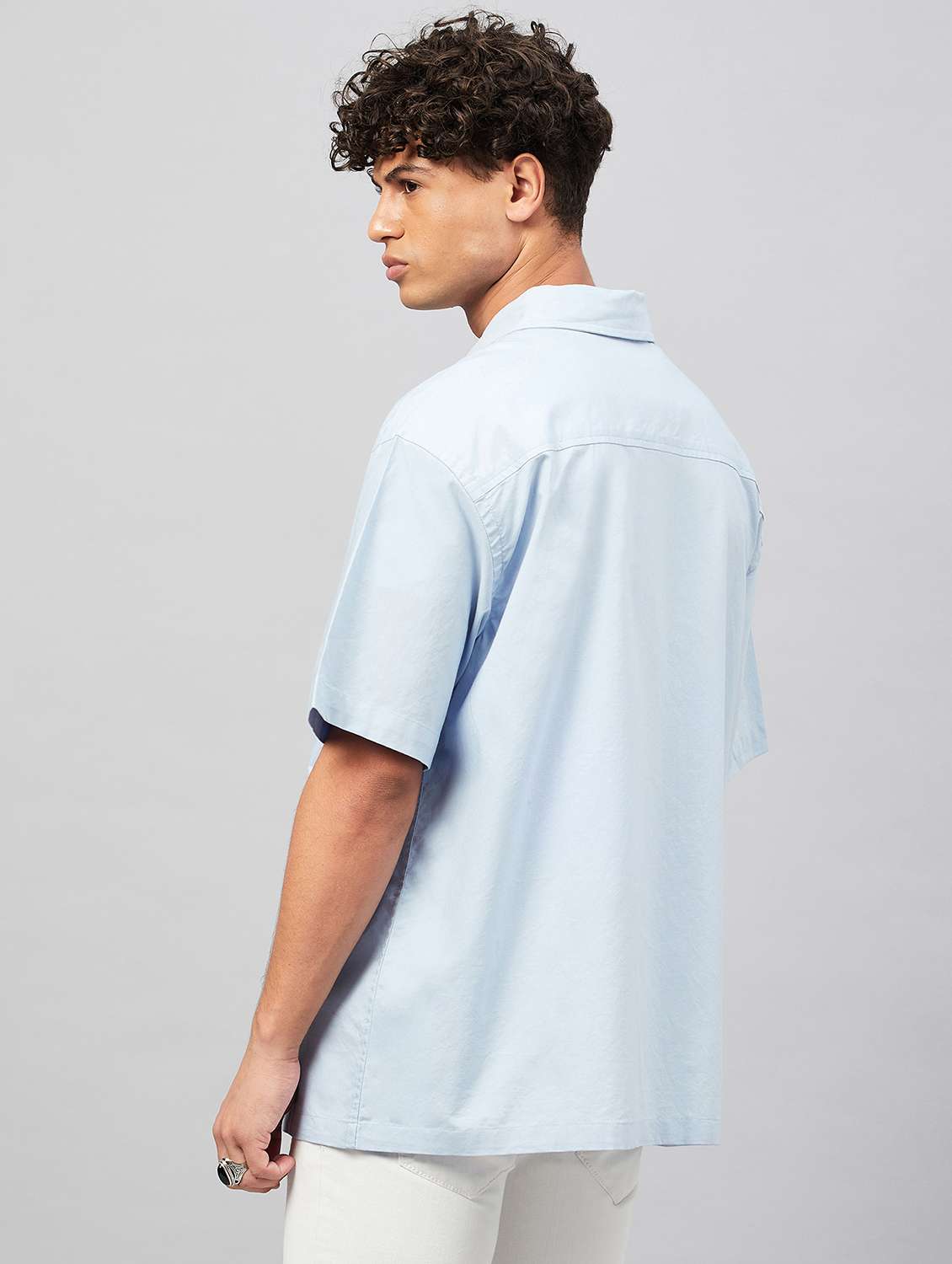 men blue solids casual shirt - 20133173 -  Standard Image - 2