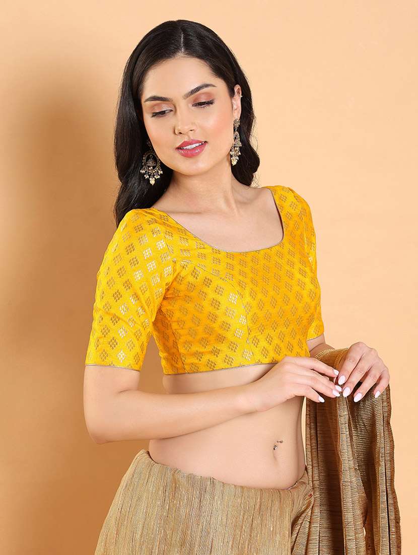 women yellow square neck stitched blouse - 20133191 - Standard Image - 2