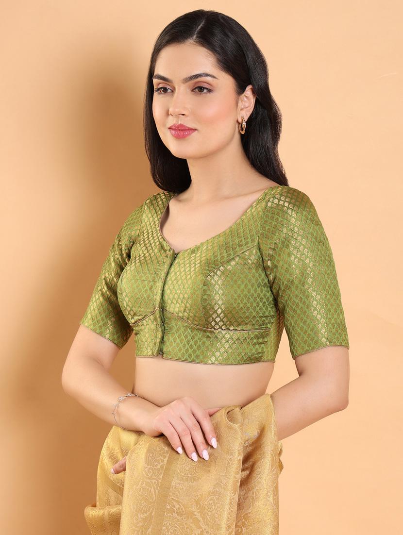women green v-neck stitched blouse - 20133192 - Standard Image - 2