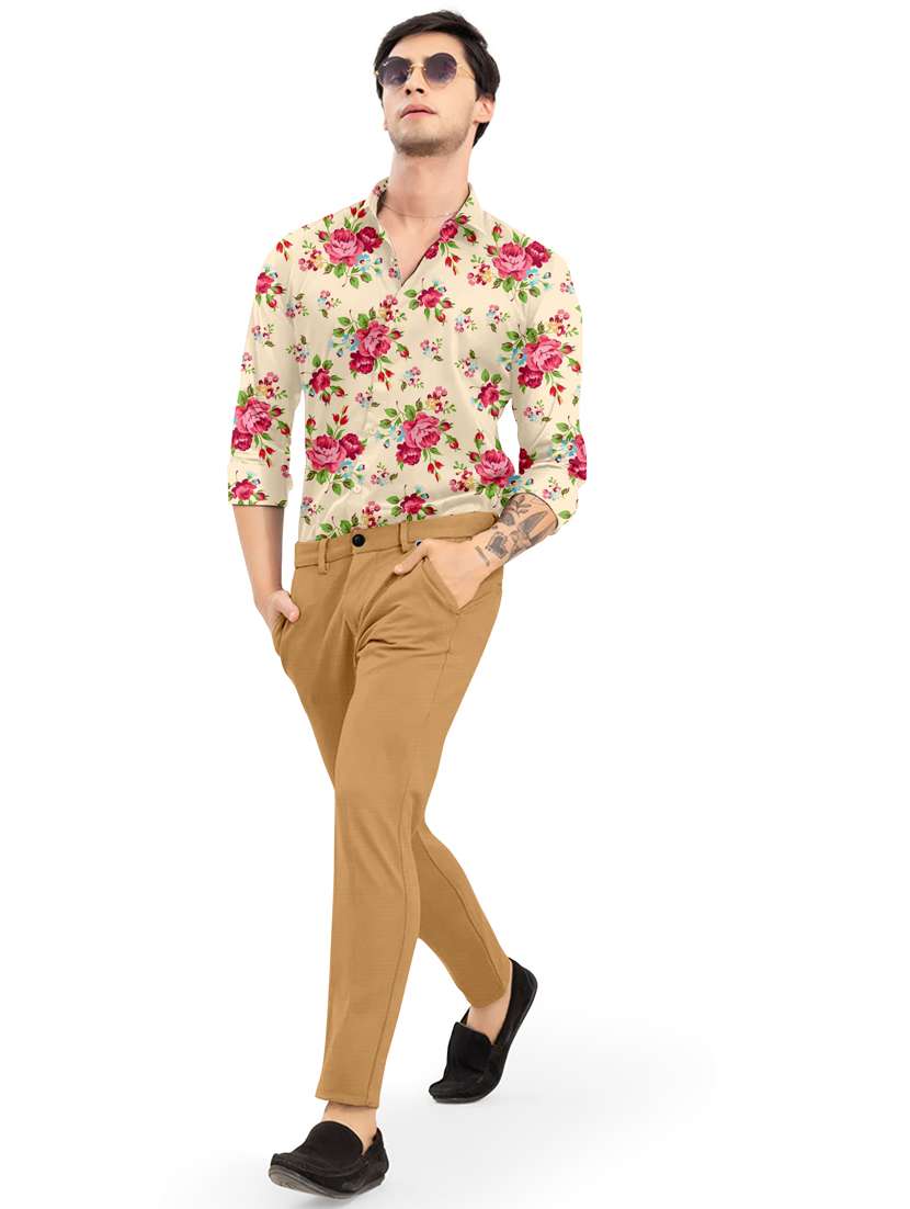 beige solid chinos ankle length casual trouser - 20133373 -  Standard Image - 2