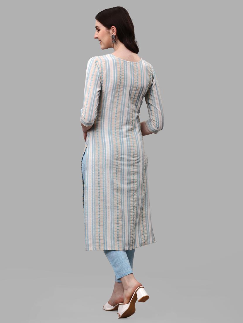 blue three quarter sleeve kurta pant set - 20133376 - Standard Image - 2