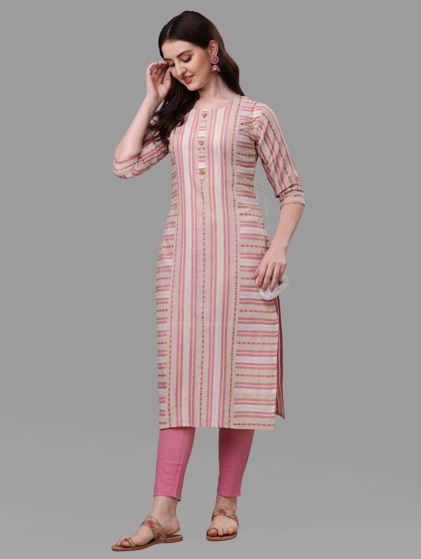 pink three quarter sleeve kurta pant set - 20133378 - Standard Image - 2
