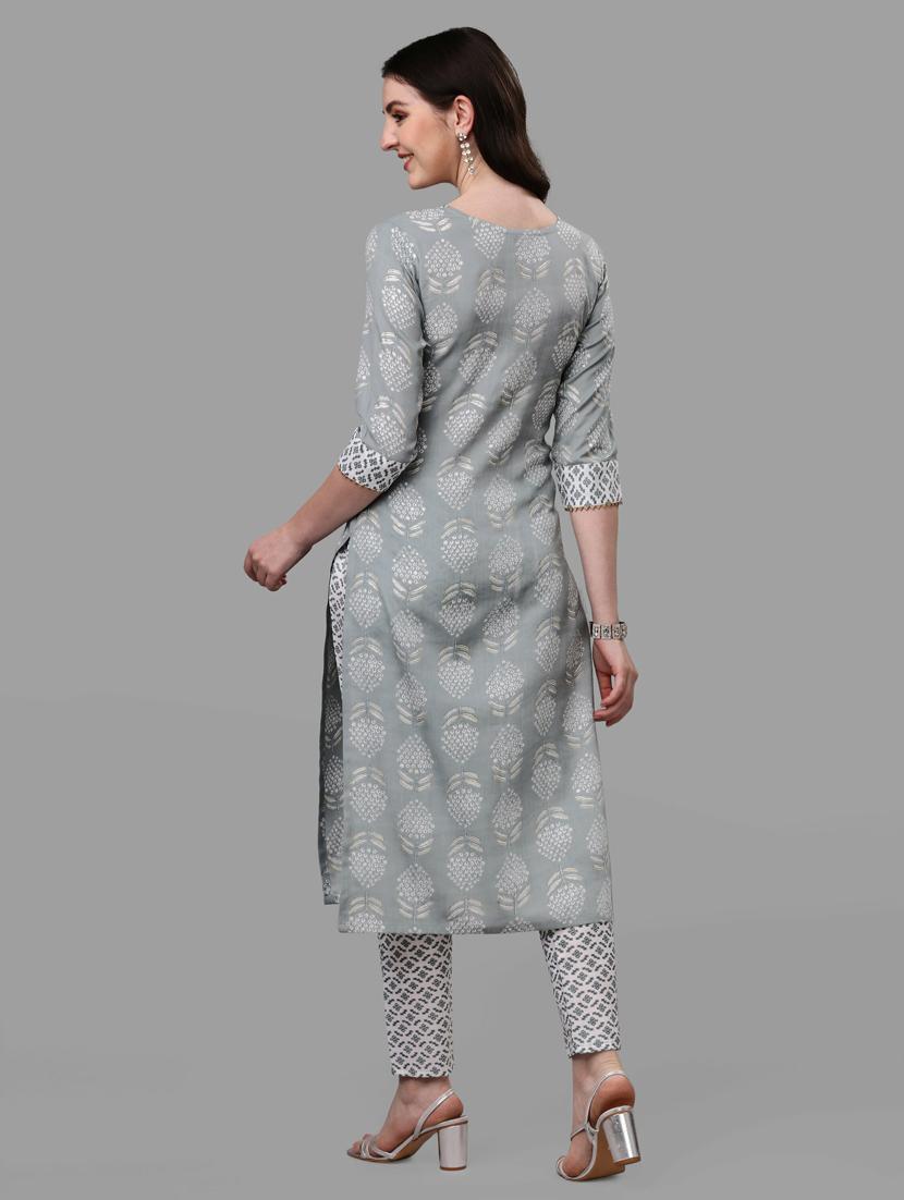 green three quarter sleeve kurta pant set - 20133380 - Standard Image - 2