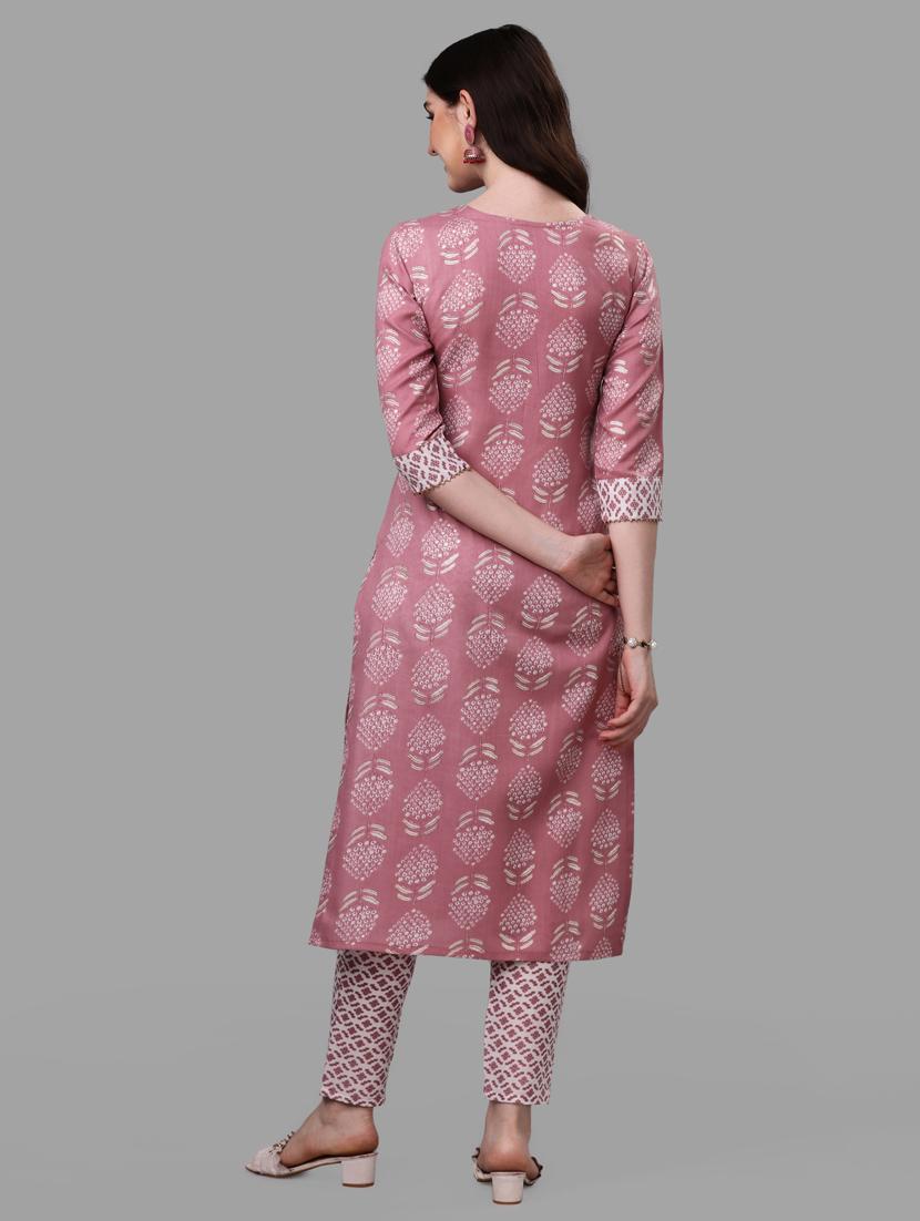 pink three quarter sleeve kurta pant set - 20133381 - Standard Image - 2