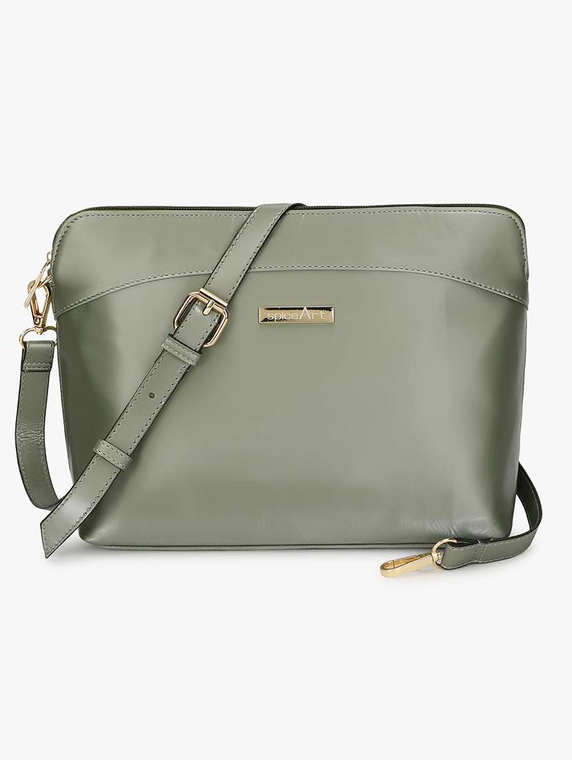 green leatherette regular sling bag
