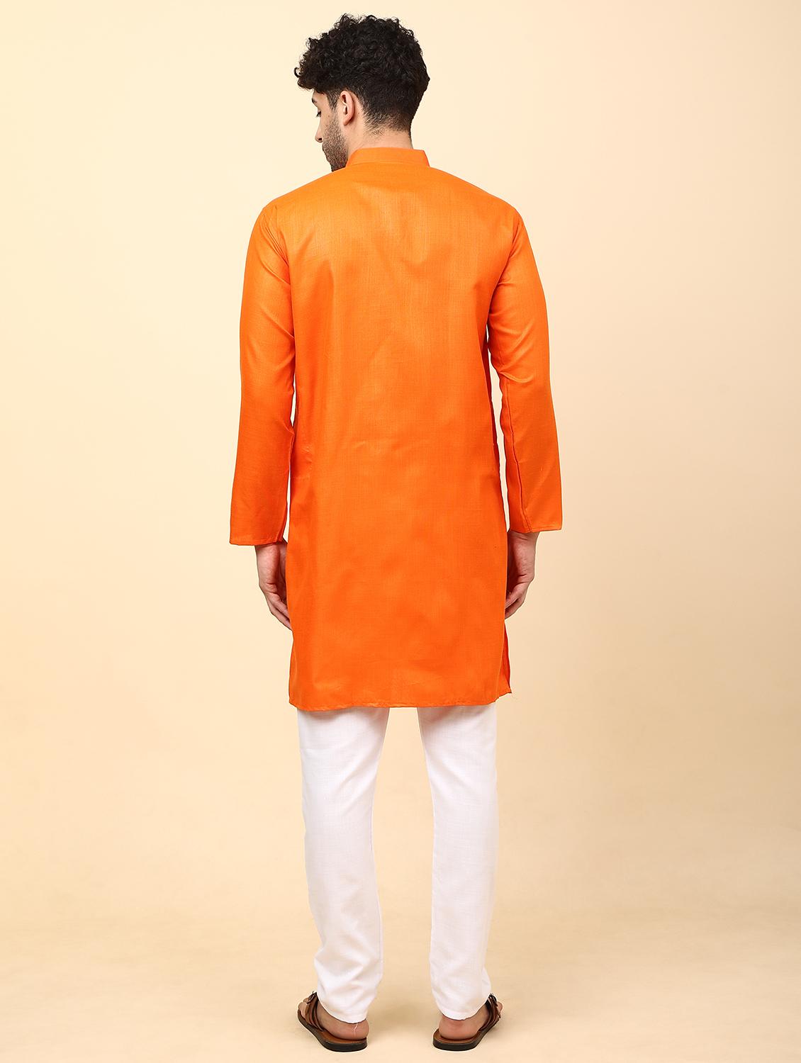 orange cotton blend kurta pyjama ethnic wear set - 20133603 - Standard Image - 2