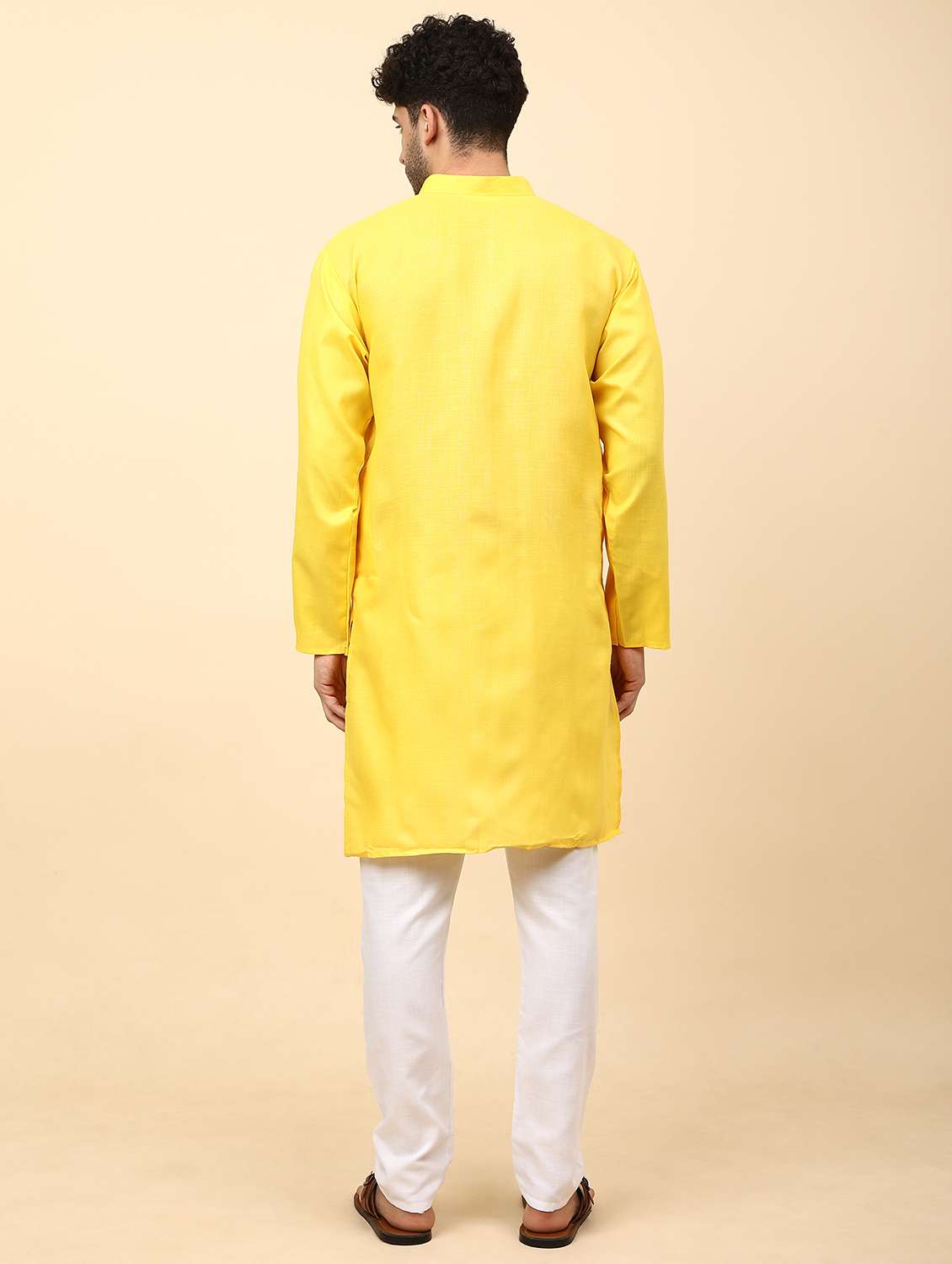 yellow cotton blend kurta pyjama ethnic wear set - 20133607 -  Standard Image - 2