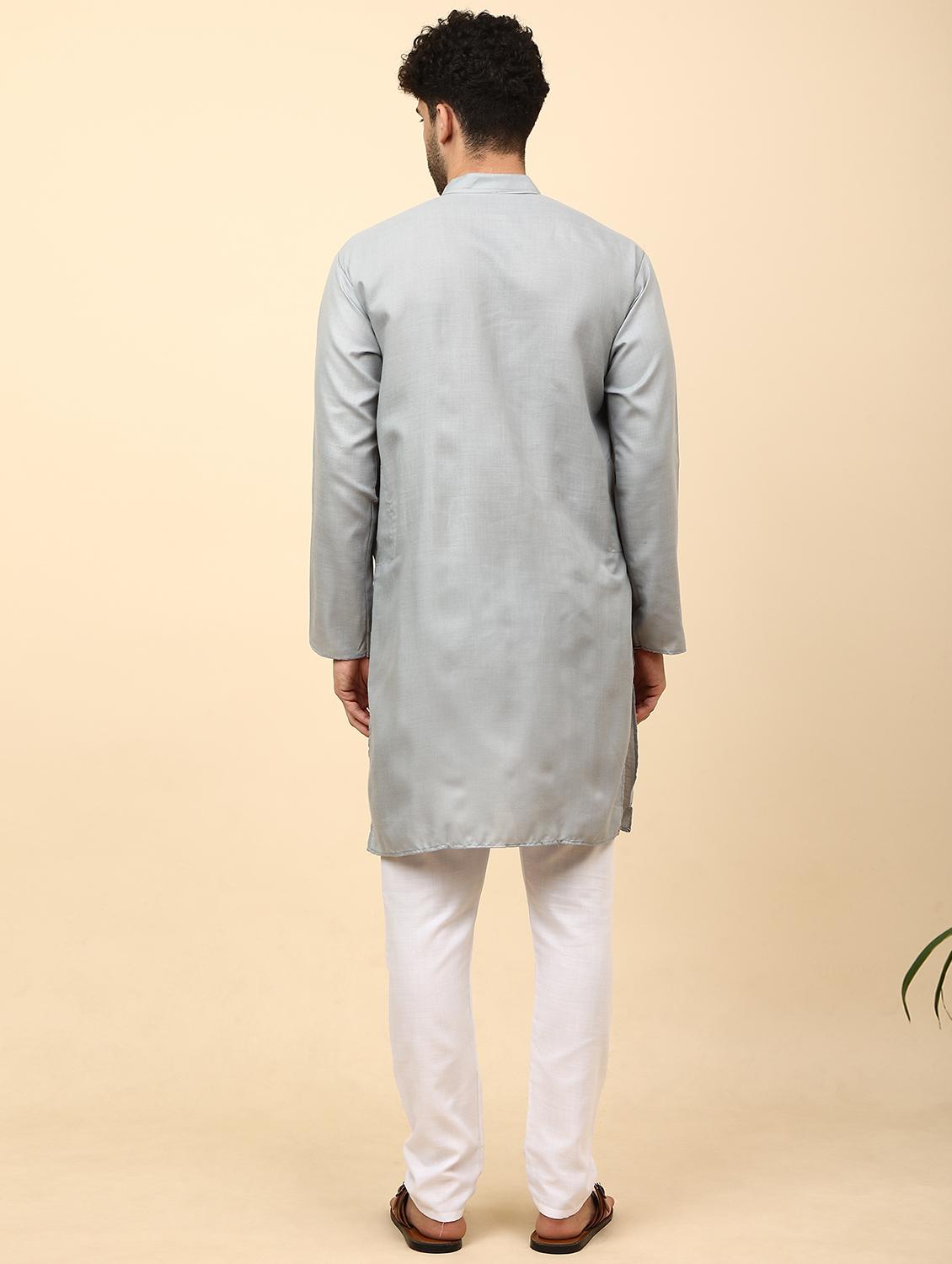 grey cotton blend kurta pyjama ethnic wear set - 20133608 - Standard Image - 2