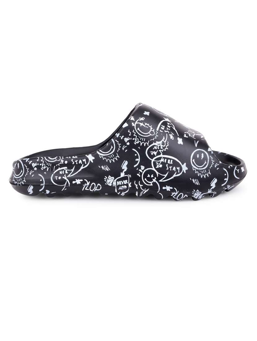 black rubber slip on flip flops - 20133613 - Standard Image - 2