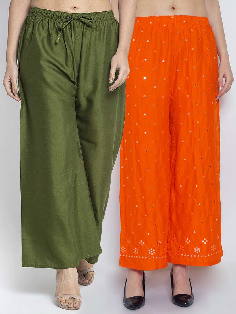 pack of 2 solid flared palazzo - 20135019 -  Zoom Image - 0