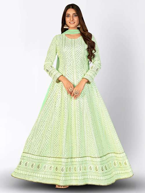 green embroidered anarkali suits semi-stitched suit - 20135327 - Standard Image - 0