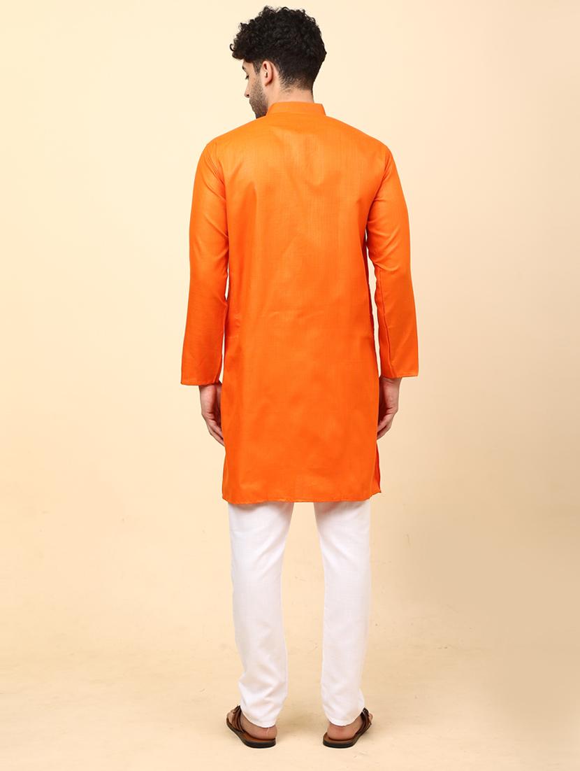 orange cotton blend kurta pyjama ethnic wear set - 20135492 - Standard Image - 2