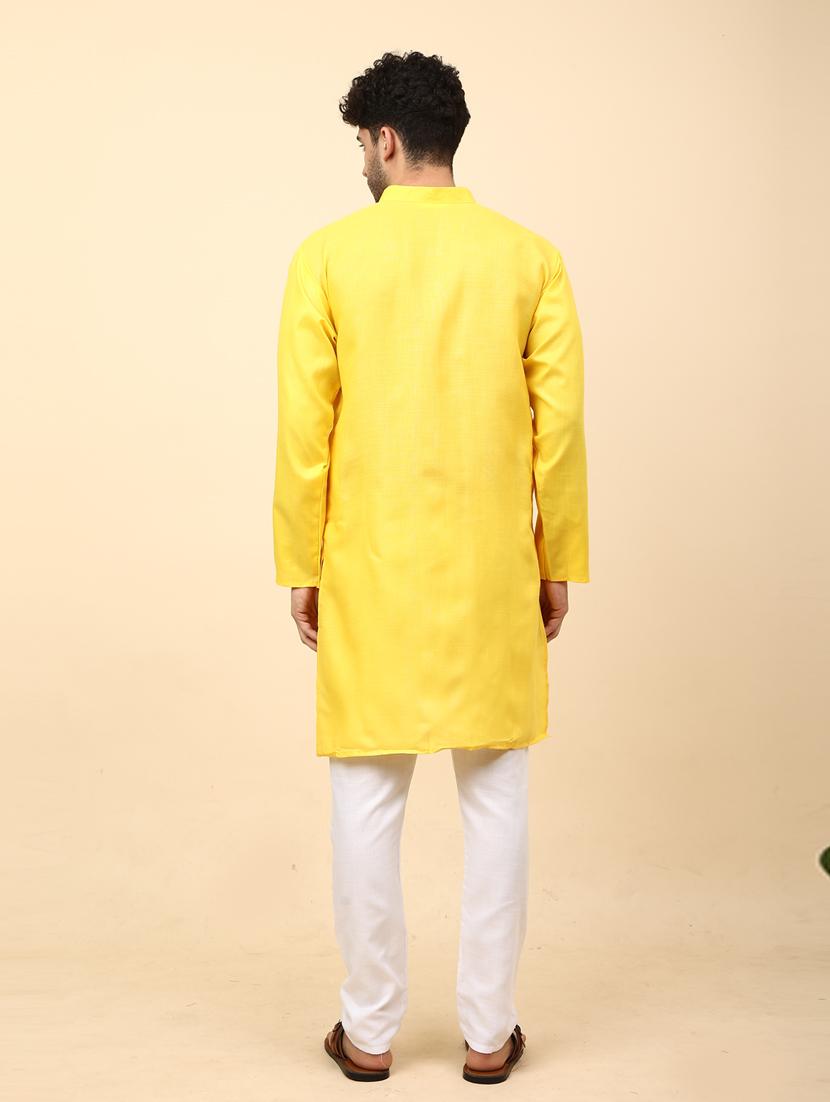 yellow cotton blend kurta pyjama ethnic wear set - 20135496 - Standard Image - 2