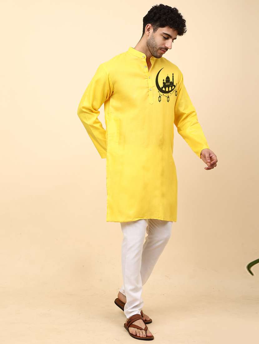 yellow cotton blend kurta pyjama ethnic wear set - 20135523 - Standard Image - 2