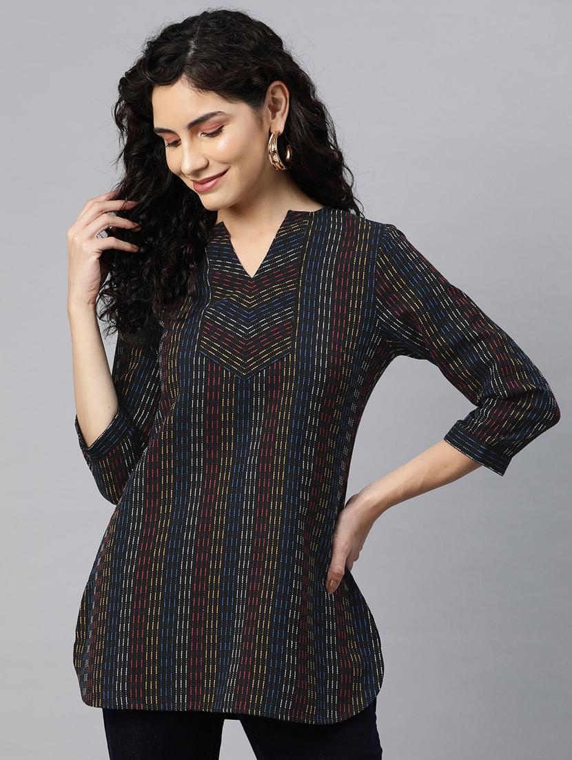 women black regular fit notch neck top