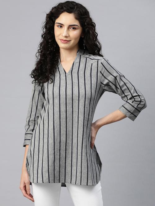 women grey regular fit mandarin neck top - 20135563 -  Standard Image - 0