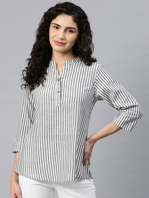 women's white regular fit mandarin neck top - 20135568 -  Standard Image - 0
