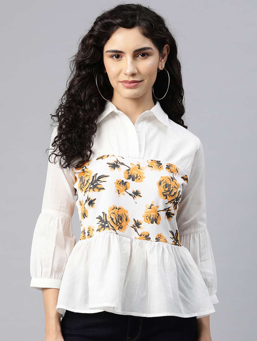 women's peplum collared top