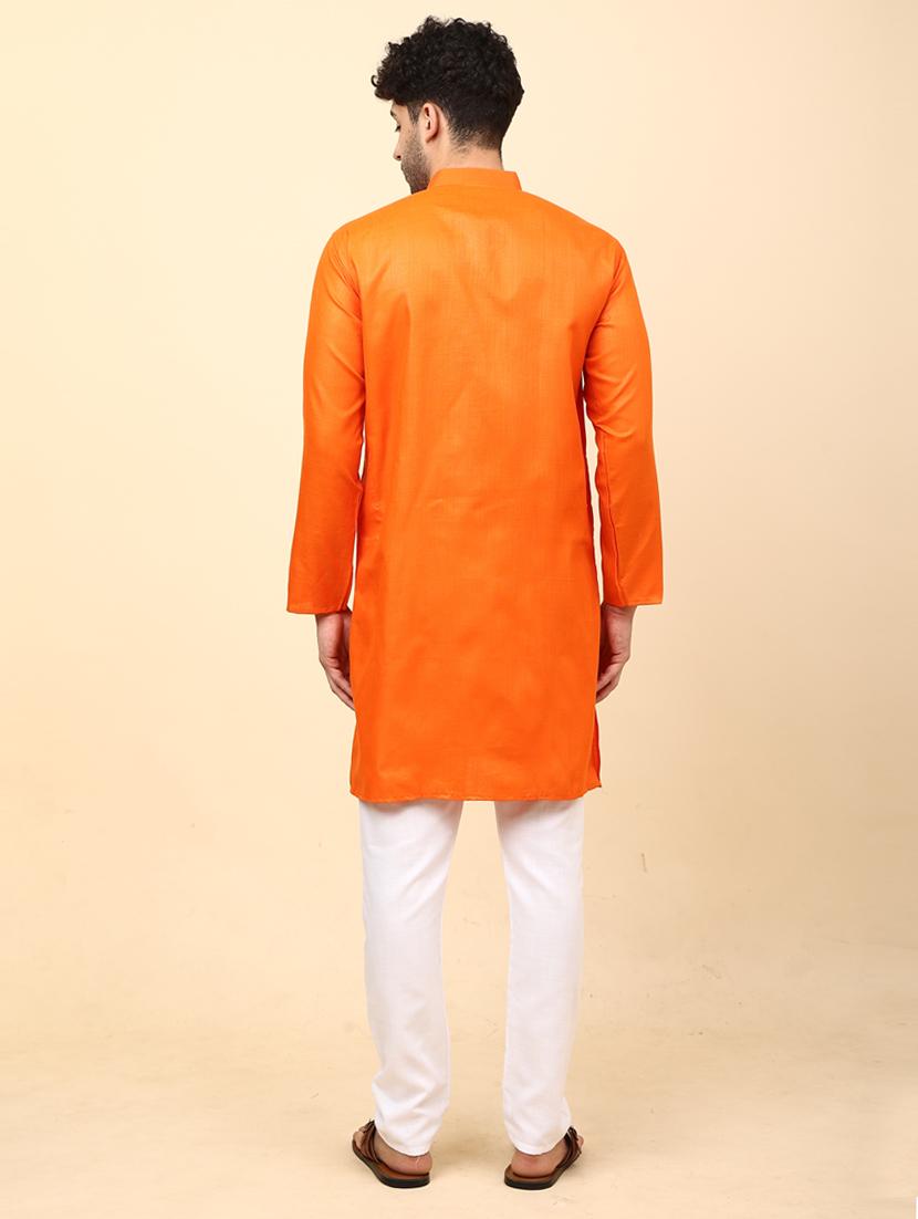 orange cotton blend kurta pyjama ethnic wear set - 20136445 - Standard Image - 2