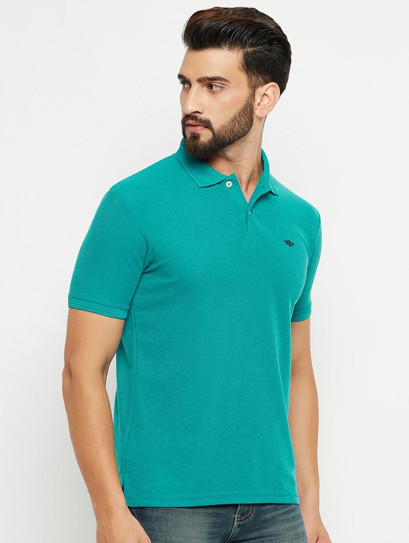 men turquoise slim fit solid polo t-shirt - 20136454 - Zoom Image - 0