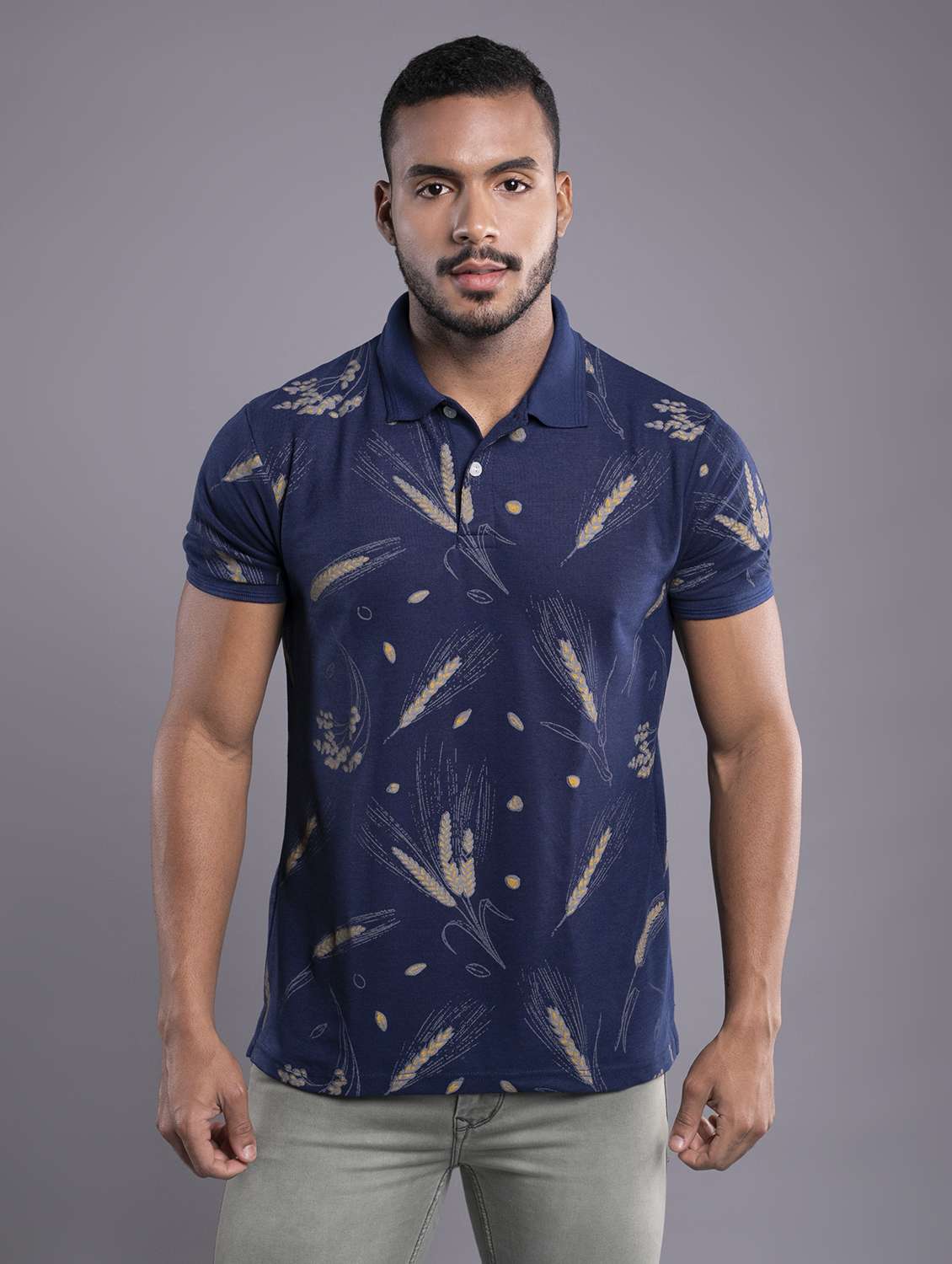 men navy blue slim fit polo t-shirt