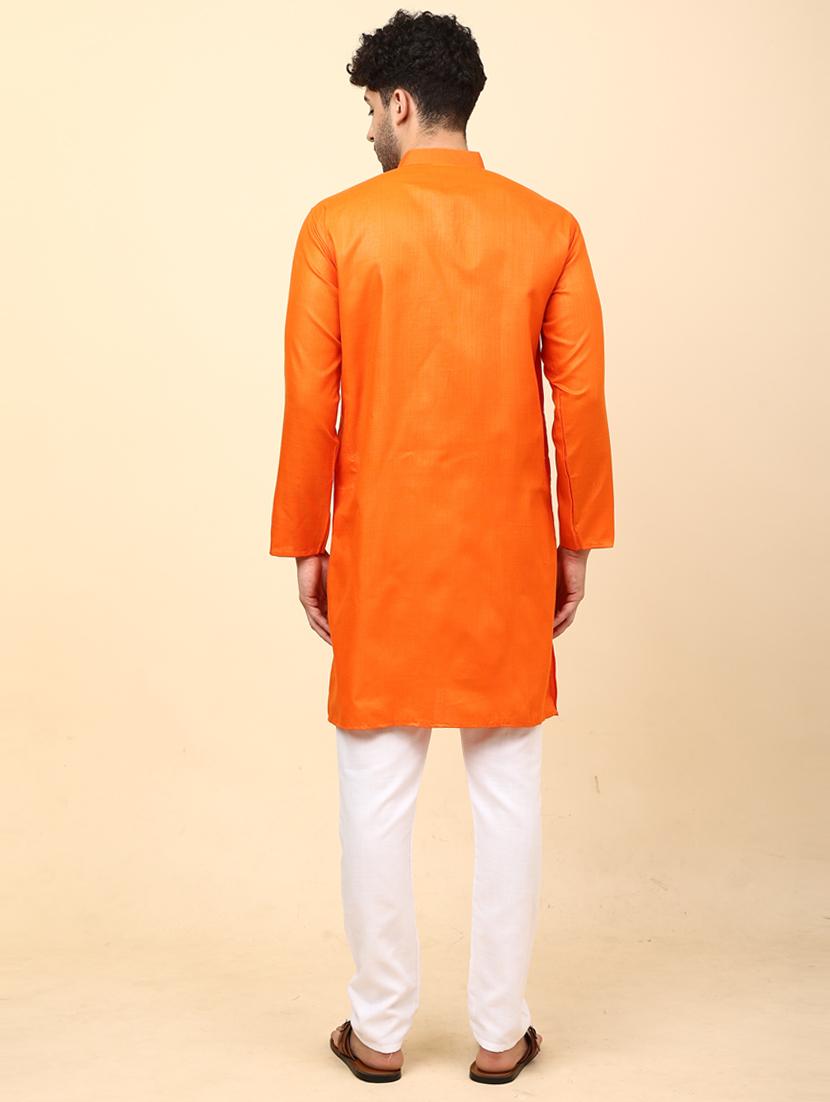 orange cotton blend kurta pyjama ethnic wear set - 20136711 - Standard Image - 2