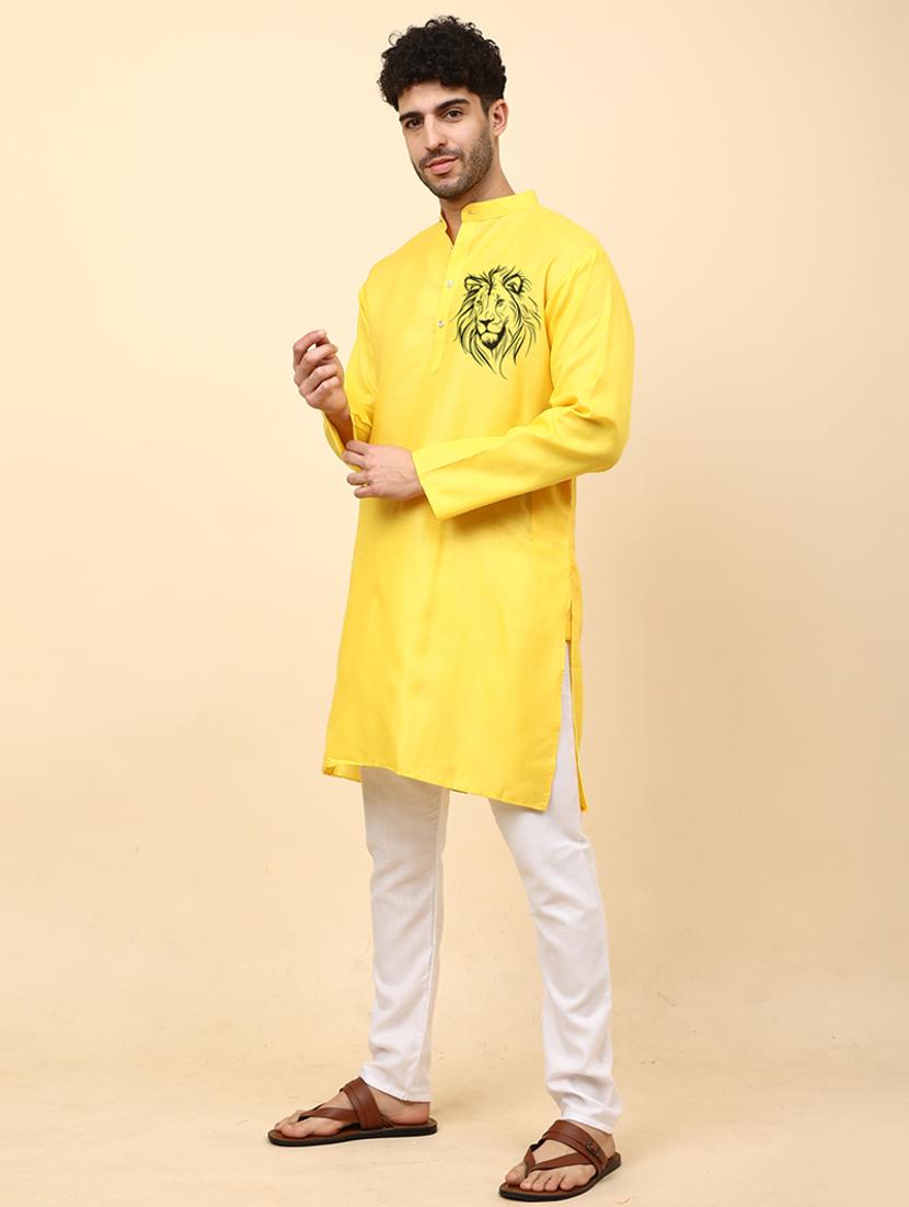 yellow cotton blend kurta pyjama ethnic wear set - 20136715 - Standard Image - 2