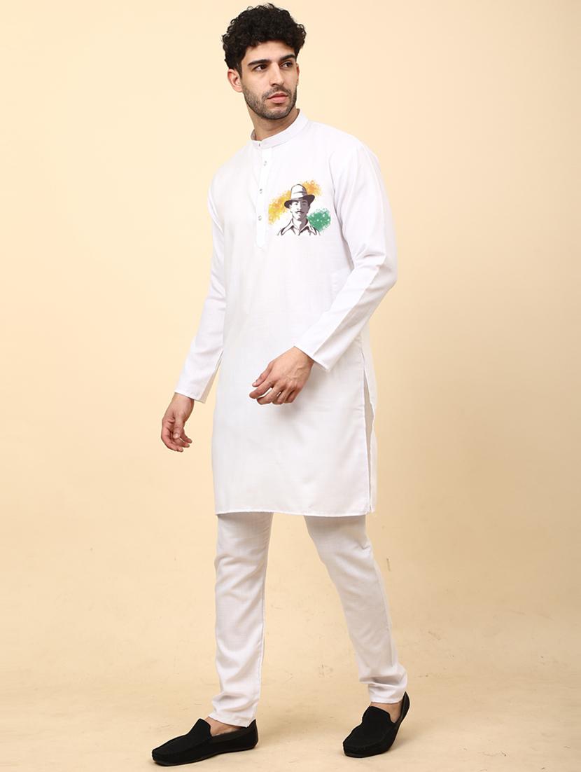 white cotton blend kurta pyjama ethnic wear set - 20136721 - Standard Image - 2