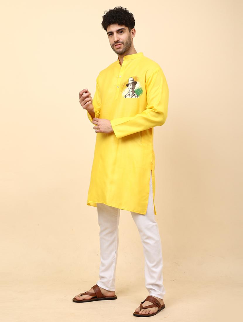 yellow cotton blend kurta pyjama ethnic wear set - 20136726 - Standard Image - 2