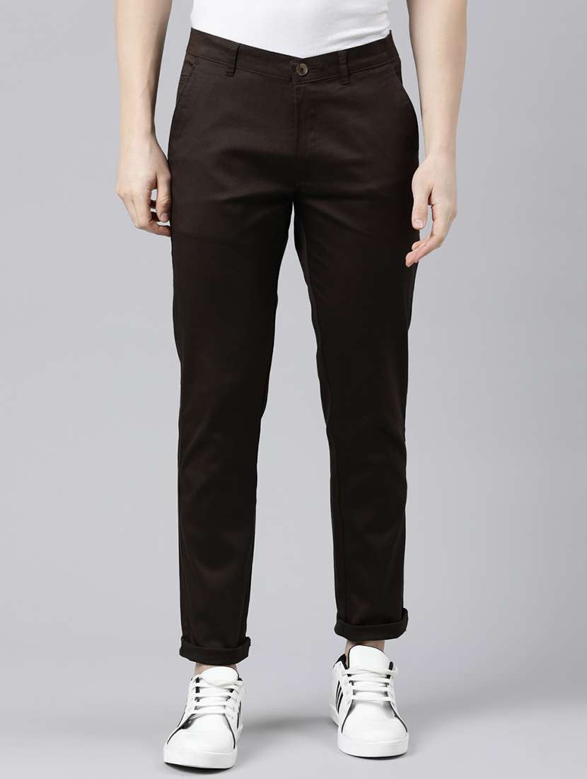 brown solid chinos casual trouser