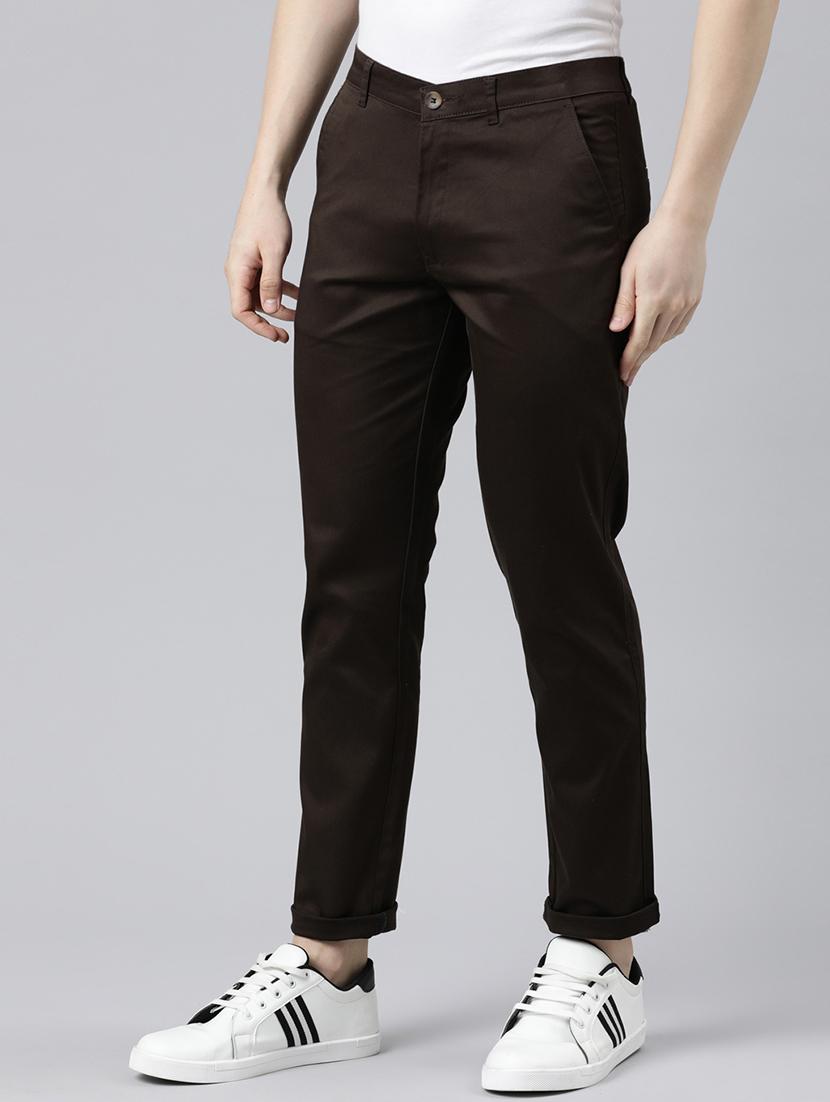 brown solid chinos casual trouser - 20136829 - Standard Image - 2