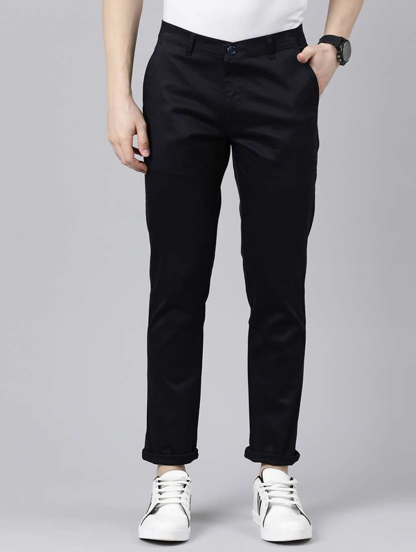 blue solid chinos casual trouser - 20136830 - Zoom Image - 0
