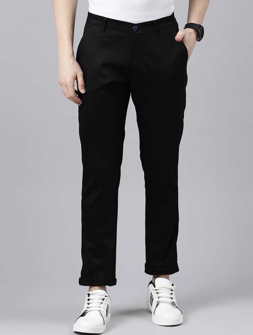 black solid chinos casual trouser