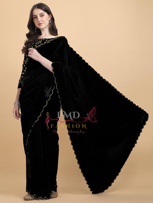 women's solid black colored saree with blouse - 20136908 -  Standard Image - 0
