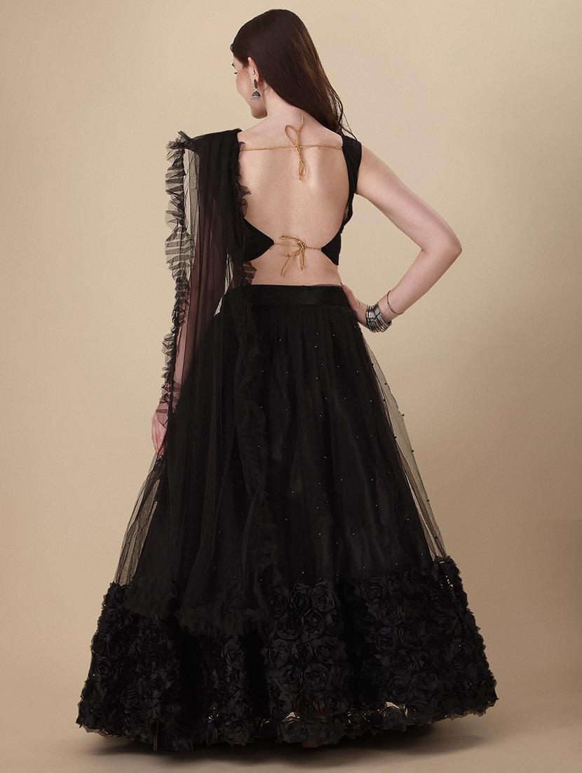 women black flared lehenga - 20136950 - Standard Image - 2