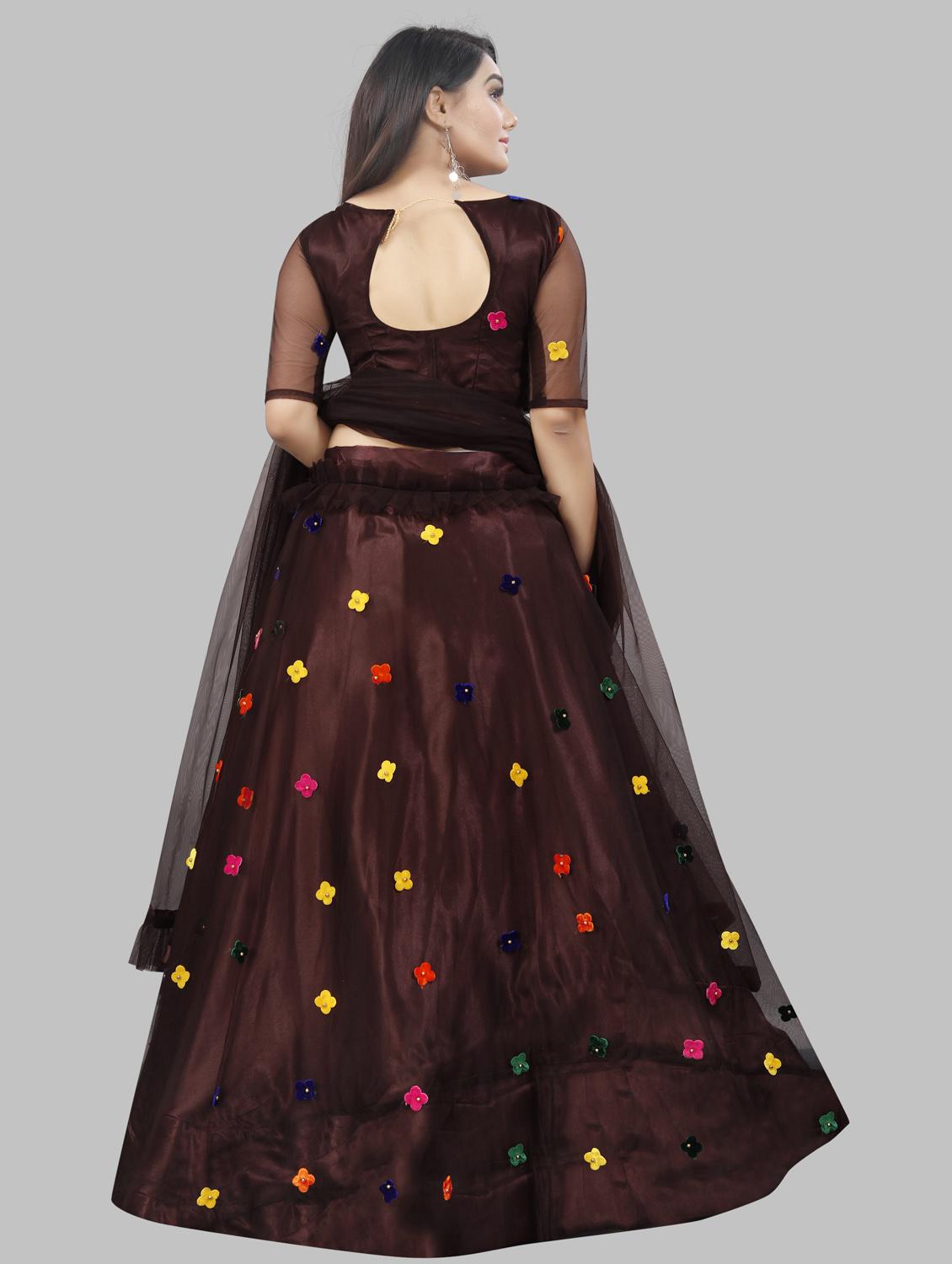 women brown flared lehenga - 20136968 - Standard Image - 2