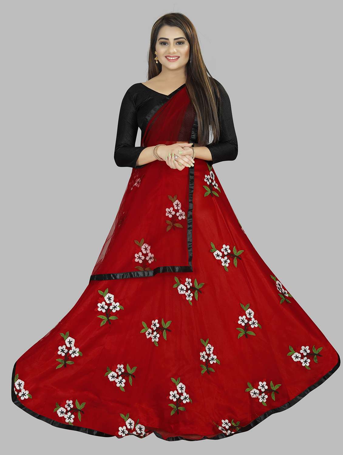 women red flared lehenga