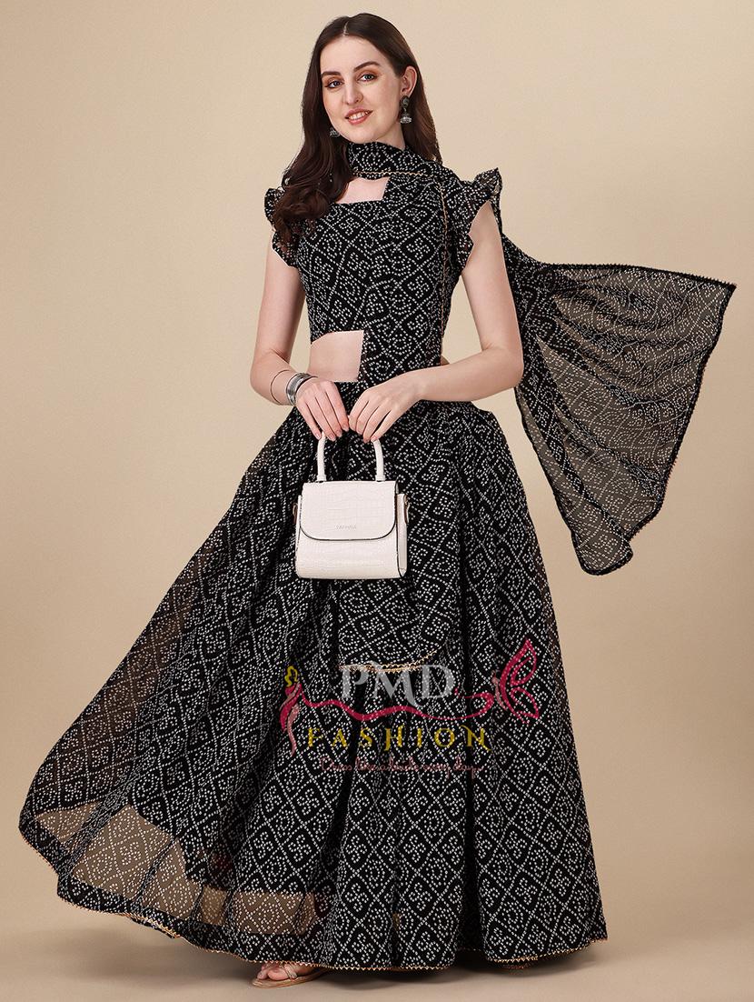 black bandhani flared lehenga - 20136989 -  Zoom Image - 0