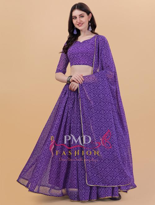 purple bandhani flared lehenga - 20136992 - Standard Image - 0