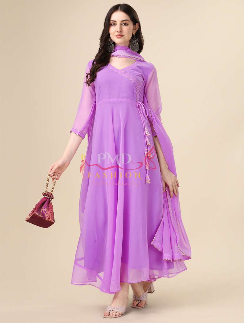 women solid angrakha kurta dupatta set