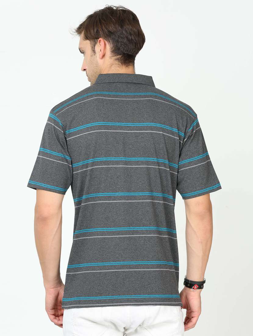 charcoal striped short sleeve polo t-shirt - 20137120 -  Standard Image - 2