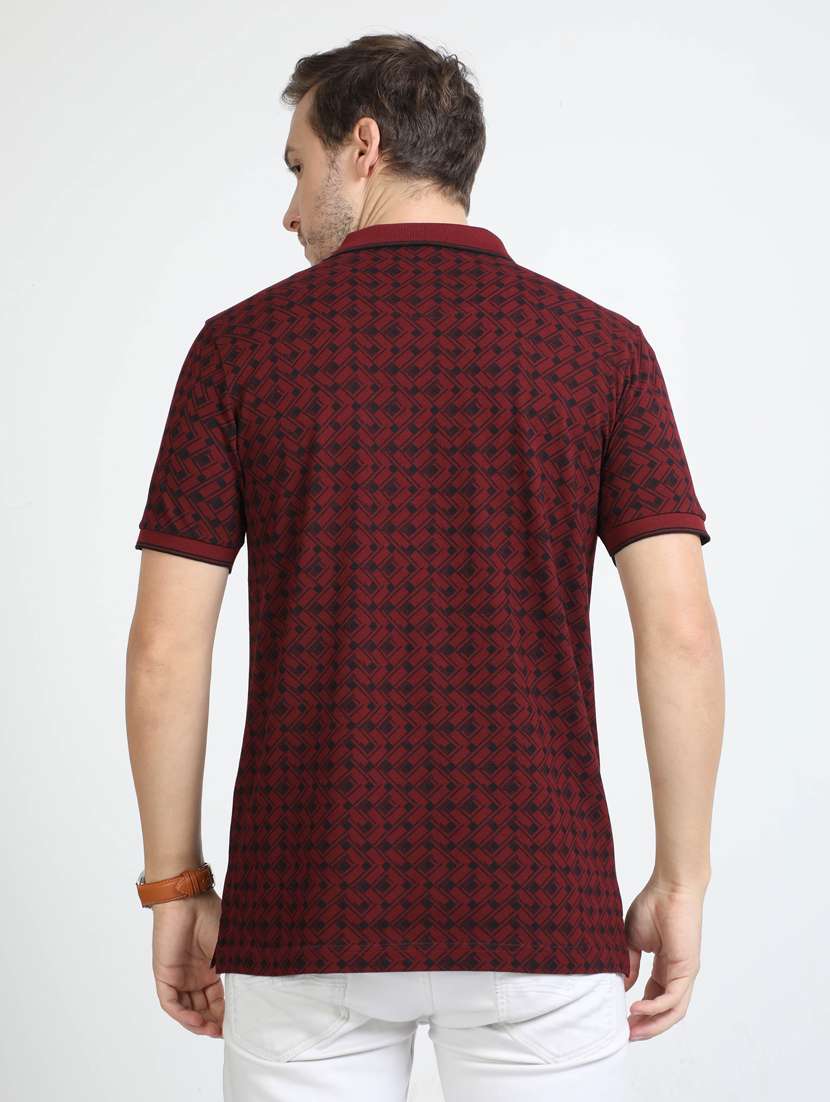 maroon printed short sleeve polo t-shirt  - 20137156 -  Standard Image - 2