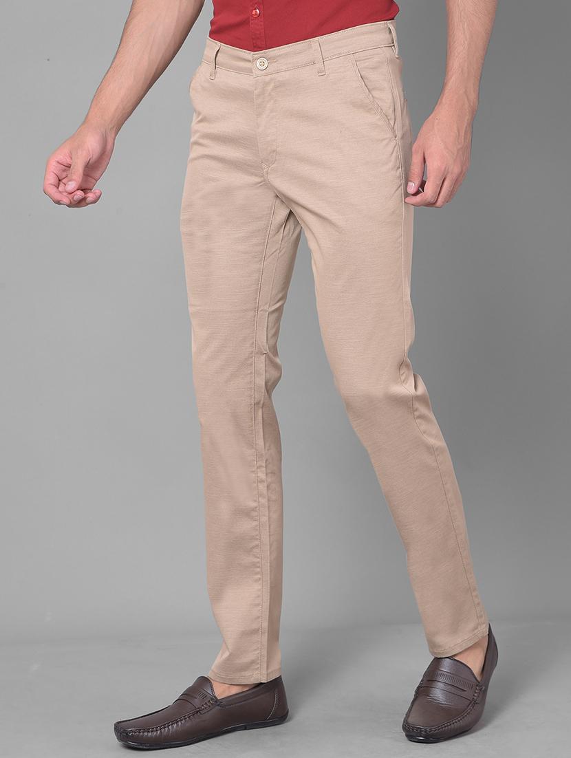 khaki solid chinos casual trouser - 20137390 - Standard Image - 2
