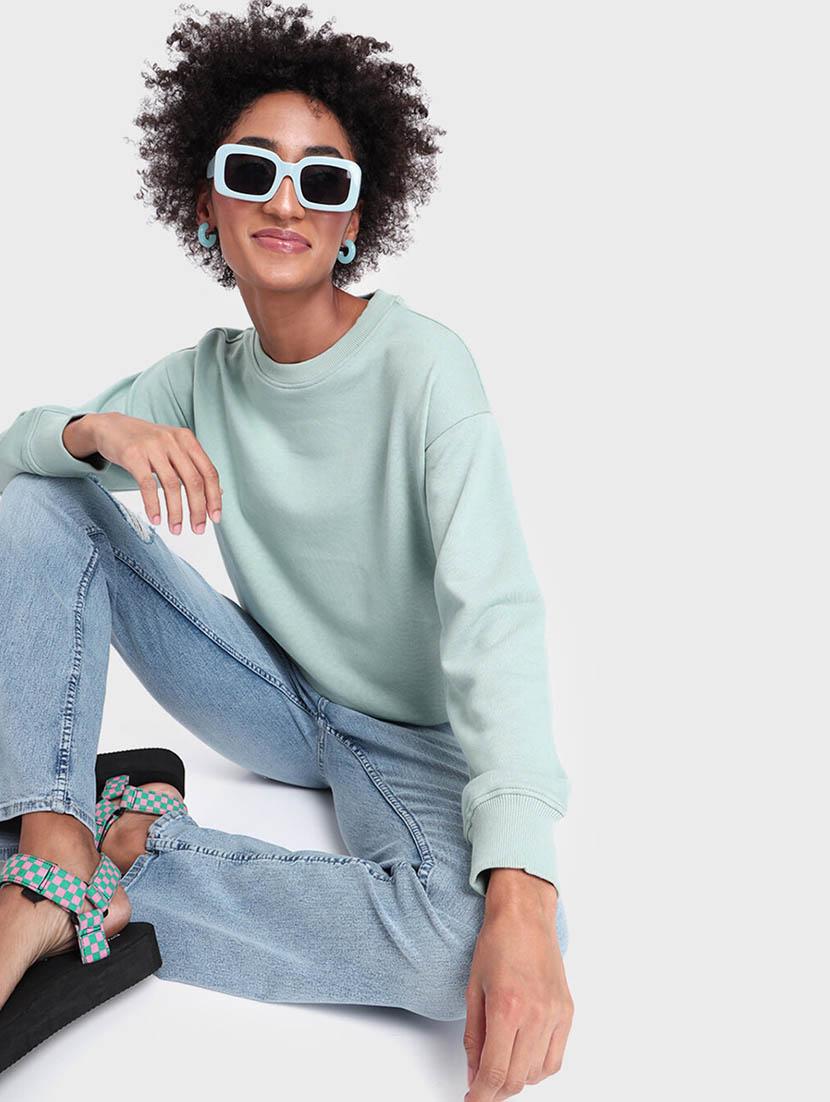 light blue solid round neck sweatshirt - 20145868 - Standard Image - 2