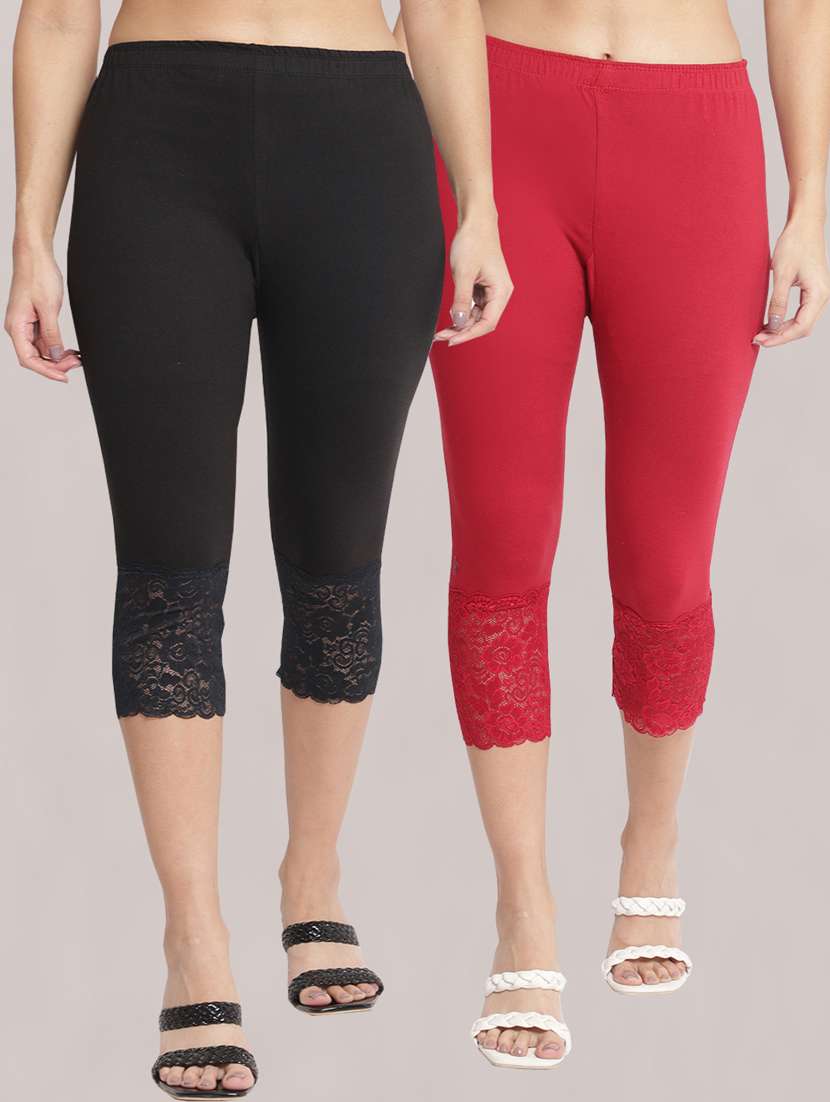 pack of 2 solid lace detailed capris